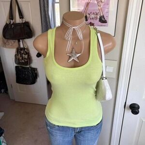 y2k 2000s lime green cotton ribbed fitted  tank top